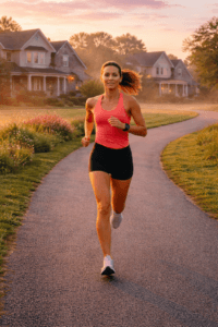 ChatGPT Female runner on neigborhood trail